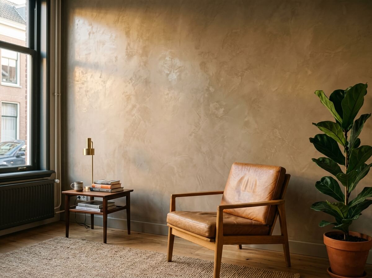 Betonlook wanden in een loft appartement Amsterdam